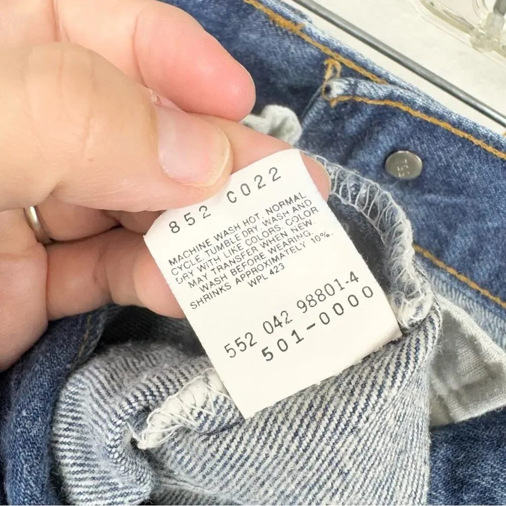 Vintage 80's Levi's 501xx‎ Button Fly Dark Wash Slight Distress Rigid Size 34x33